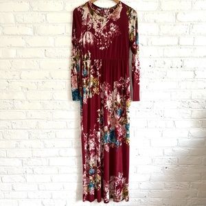 Bellamie Long Sleeve Floral Pattern Maxi Dress | Size Large
